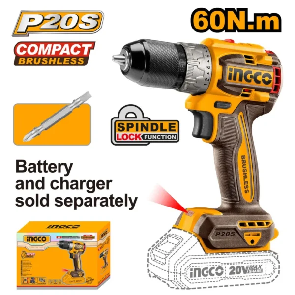 شنيور برشليس انكو 20 فولت، بدون بطارية وشاحن