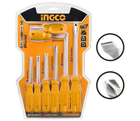 طقم مفك انكو HKSD0858، (8) قطع يد عزم، عادة + صليبة