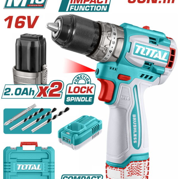 شنيور توتال TDLI16682 ، بطارية 16فولت 2 بطاريه 2امبير