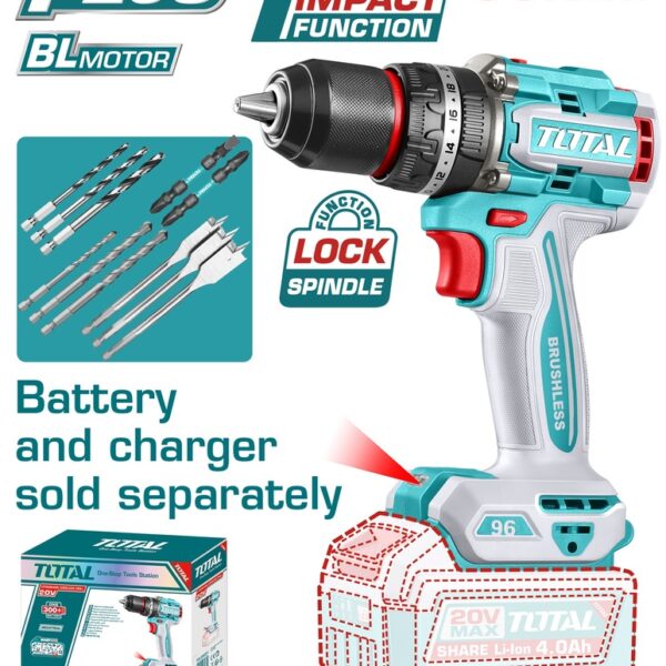 شنيور توتال TIDLI209681 ، بطارية دقاق20 فولت 96 نيوتن بدون بطارية خدمة شاقة