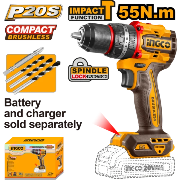 شنيور دقاق انكو CIDLI205581، (20) فولت، (55) نيوتن، بدون بطارية وشاحن