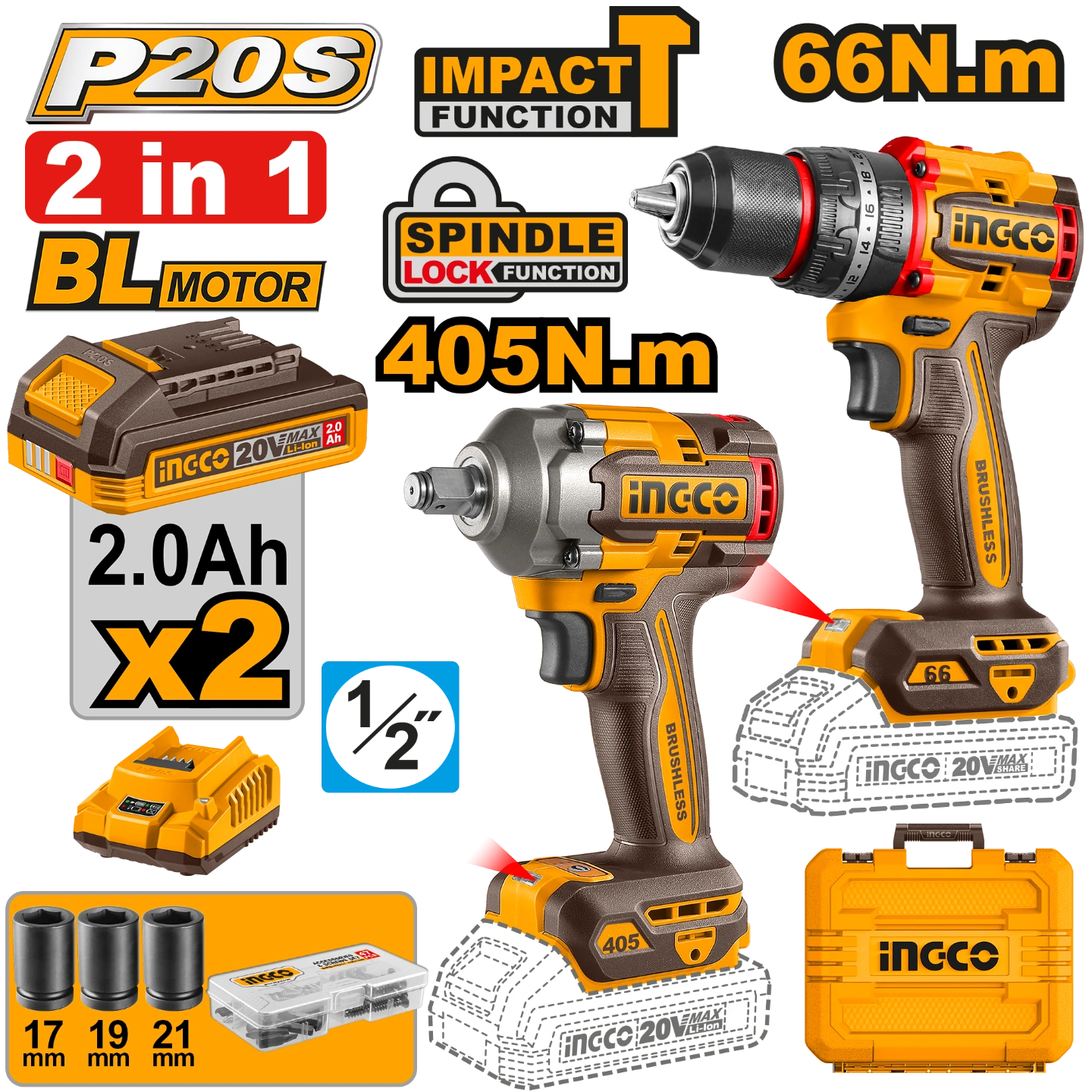 product_image-ckli20286-7778.webp طقم دريل وشنيور انكو CKLI20286 ، مع 2 بطارية وشاحن + اكسسوارات - الصورة 1